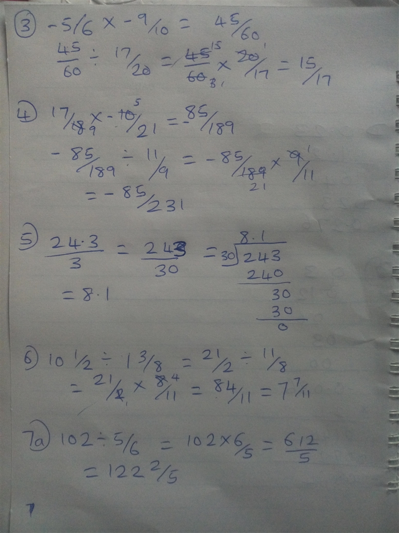 What is . . .? 1. 0.23 (1.2) 2. (0.3) (-0.12)(2.4) 3. -5/6 x (-9/10) divided by 17/20 4. 17/18 x-example-2