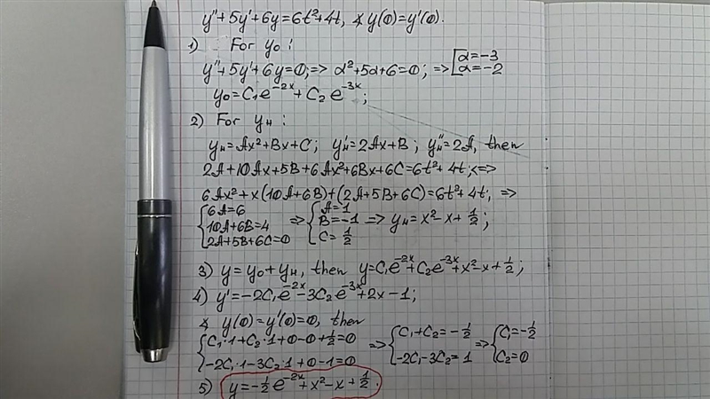 Solve y" + 5y' + 6y = 6t2 + 4t y(0) = y' (O) = 0-example-1