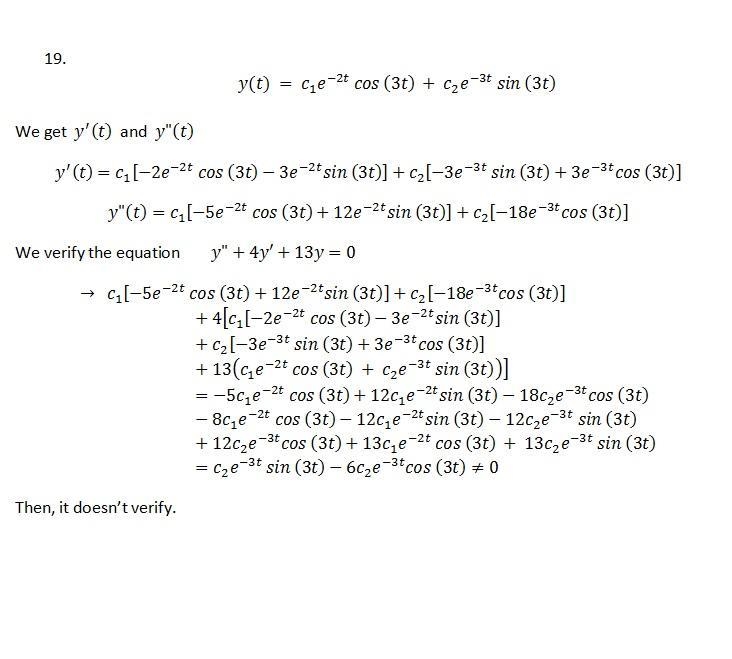 Using direct substitution, verify that y(t) is a solution of the given differential-example-3