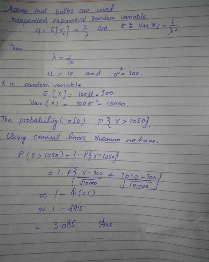 A person has 100 light bulbs whose lifetimes are independent exponential with mean-example-1