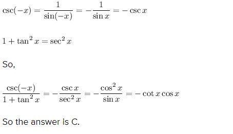 Simplify the expression. csc(-x) / 1+tan2(x)-example-1