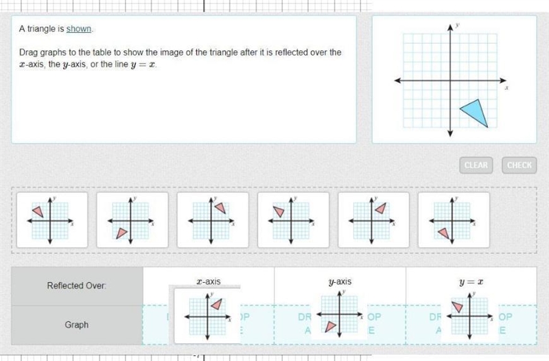 A triangle is shown. Drag graphs to the table to show the image of the triangle after-example-2