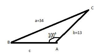 Consider a triangle ABC for which ∠A=100∘,a=34,b=13. If such a triangle can not exist-example-1