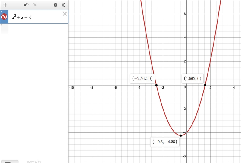 X2 +x − 4 = 0 You will solve this using the Quadratic Formula. First, what are the-example-1