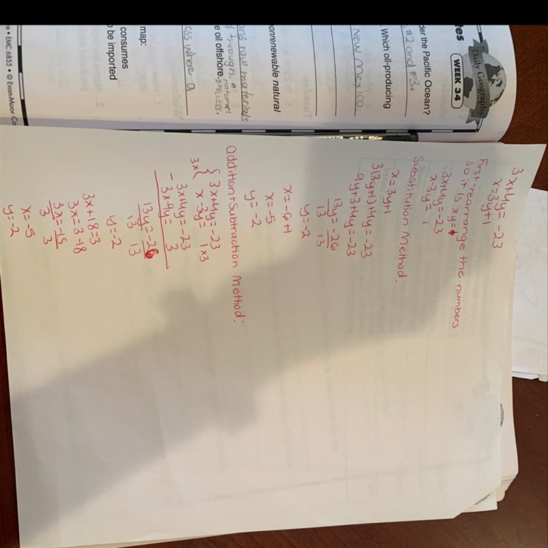 3x+4y= -23. x=3y+1. X___. Y___-example-1