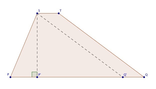 Given: PSTQ is a trapezoid. ST=4, PQ=25, PS=13, TQ=20 Find: Area of PSTQ.-example-1