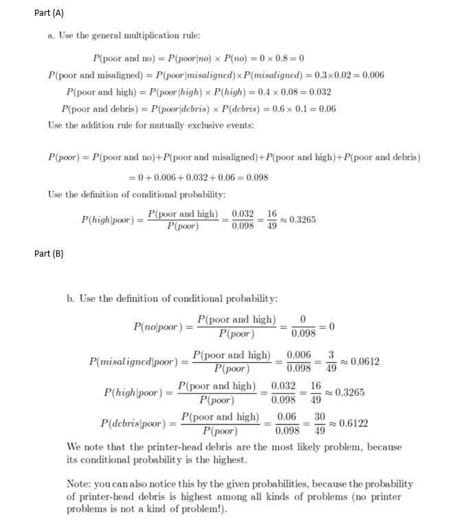 The probabilities of poor print quality given no printer problem, misaligned paper-example-1