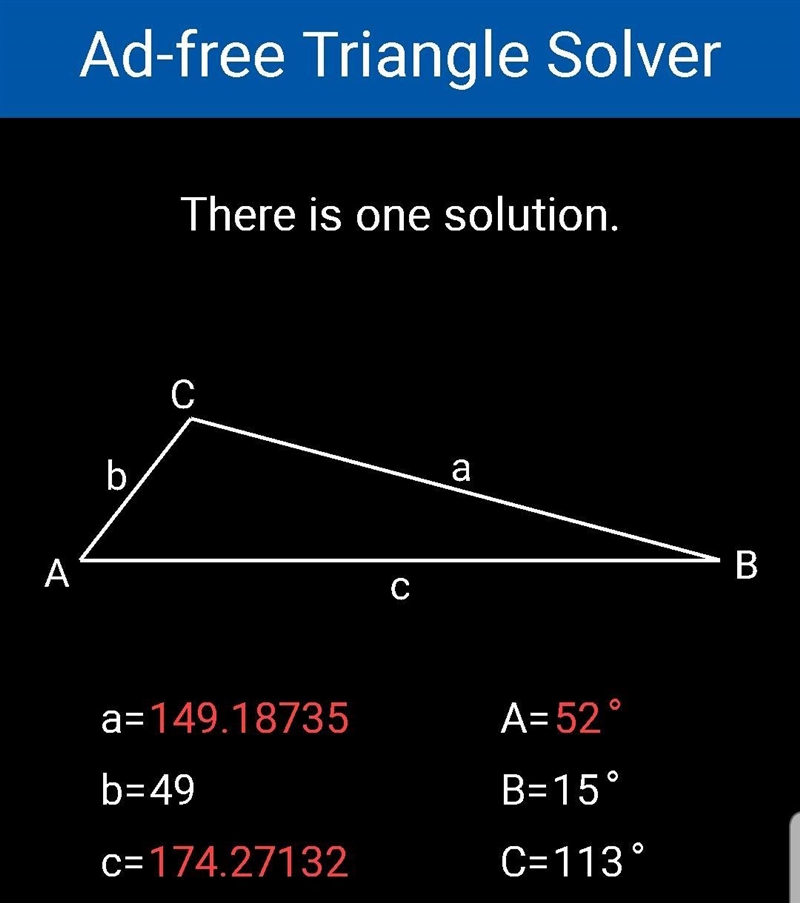 Solve the triangle. Round lengths to the nearest tenth and angle measures to the nearest-example-1