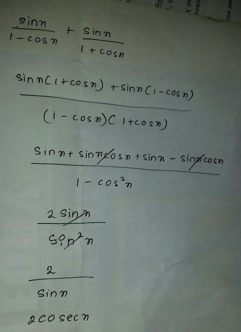 Sinx /1 - cosx + sinx /1 + cosx = 2 cscx-example-1