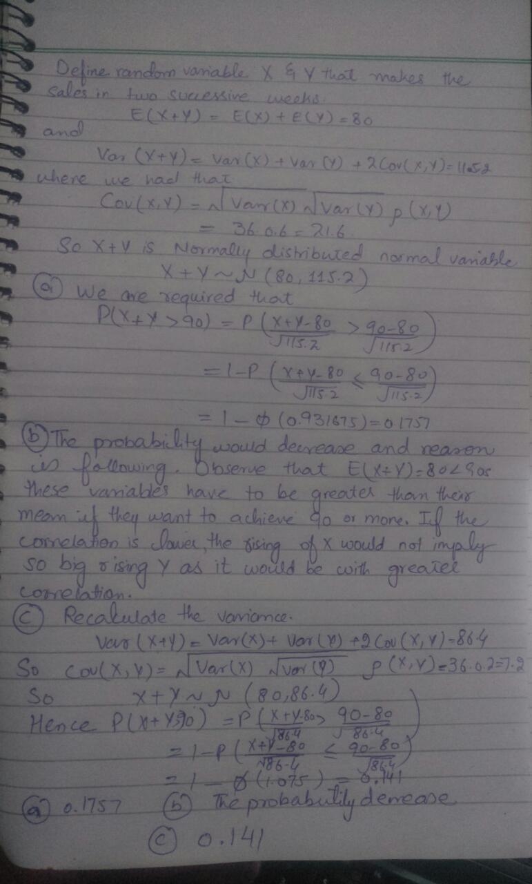 Successive weekly sales, in units of one thousand dollars, have a bivariate normal-example-1