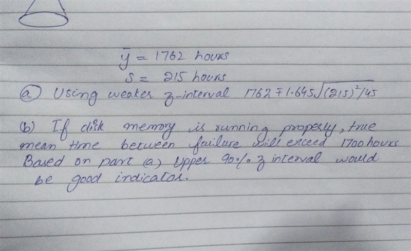 Suppose a regional computer center wants to evaluate the performance of its disk memory-example-1