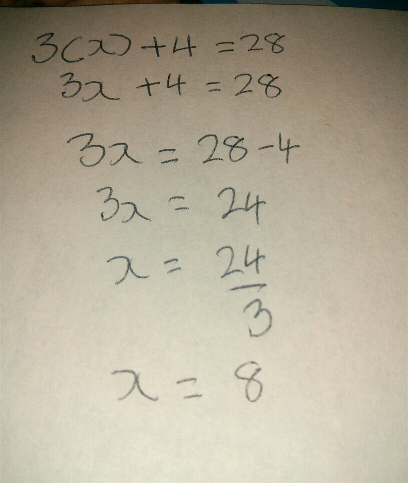 If 3 times a certain number is increased by 4 the result is 28. If x is "the-example-1