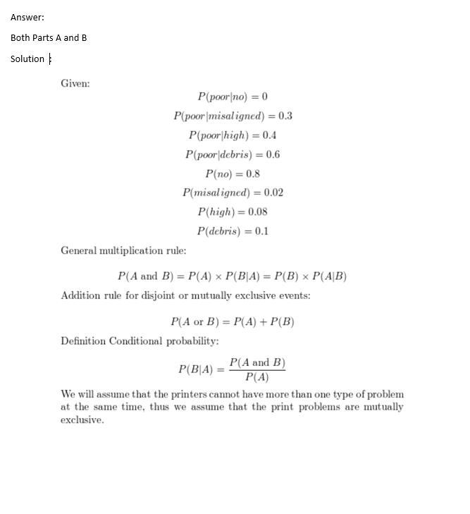 The probabilities of poor print quality given no printer problem, misaligned paper-example-2