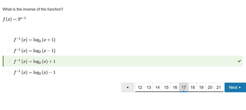 What is the inverse of the function? f(x)=3^x-1-example-1