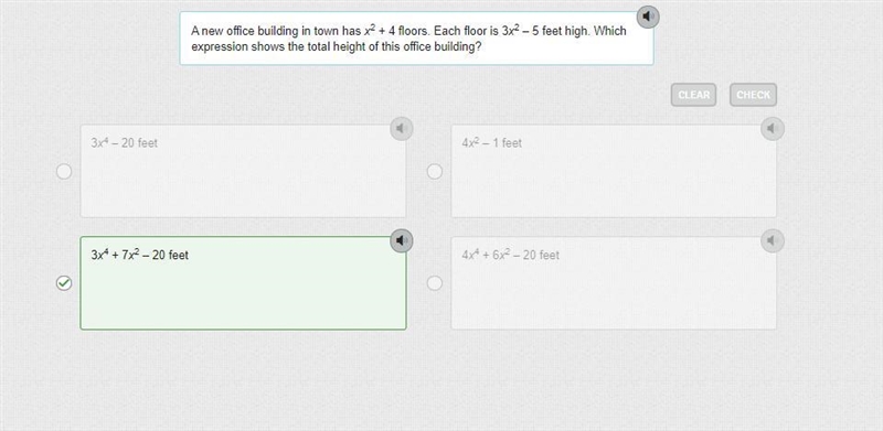 A new office building in town has x2 + 4 floors. Each floor is 3x2 – 5 feet high. Which-example-1