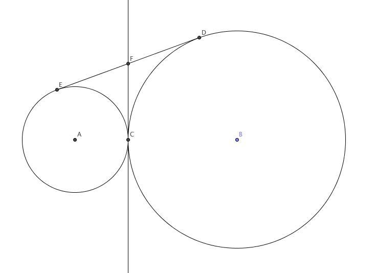 prove that if two circles are tangent externally then the common internal tangent-example-1