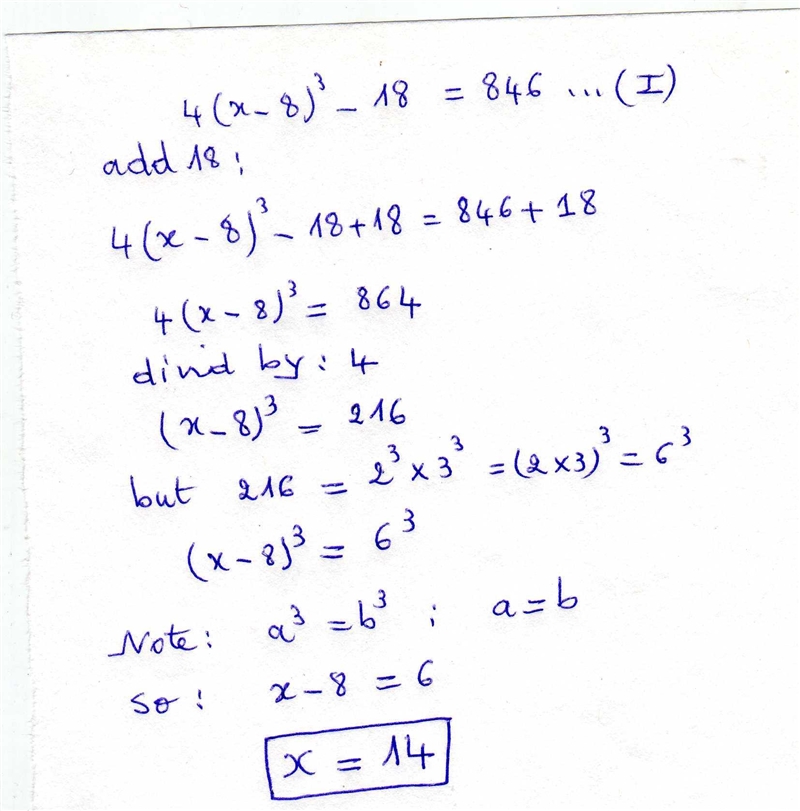 4(x - 8) {}^(3) - 18 = 846 ​need help solving it-example-1