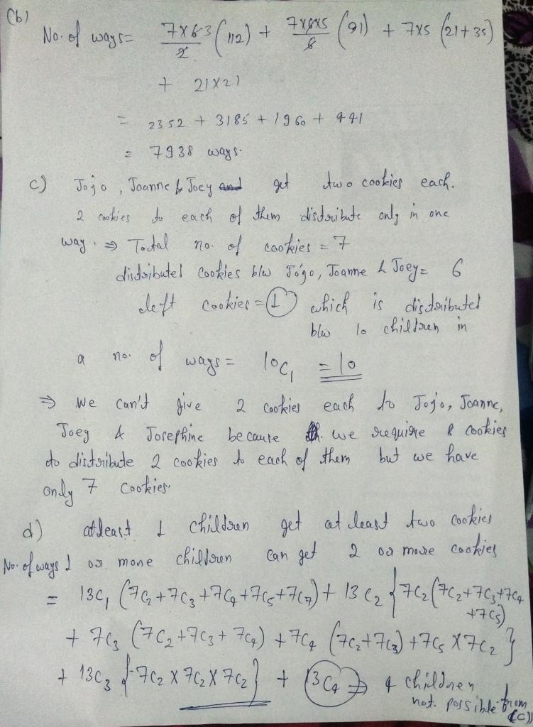 Suppose that you have 7 cookies to distribute between 13 children. (a) If Jojo is-example-1