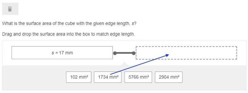 Help Fast... What is the surface area of the cube with the given edge length, s? Drag-example-1