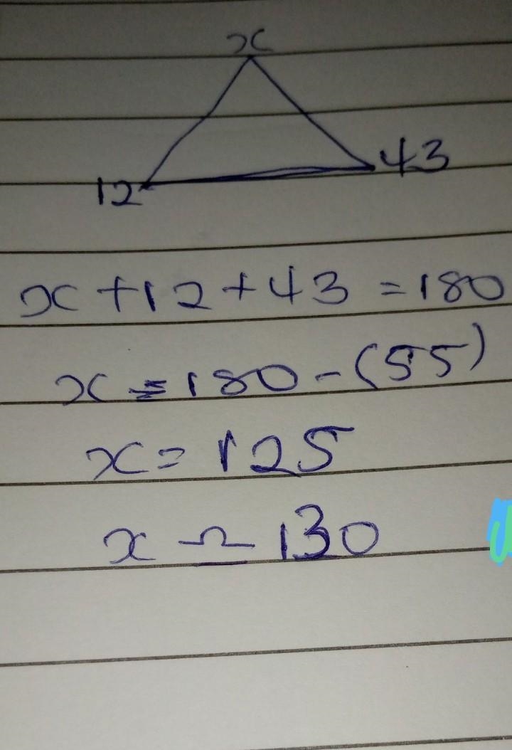 Solve for x on triangle with 12 and 43 and round final answer to the nearest tenth-example-1