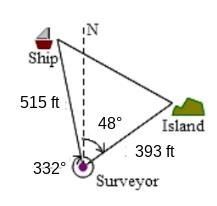 A marine surveyor uses a rangefinder and a compass to locate a ship and an island-example-1