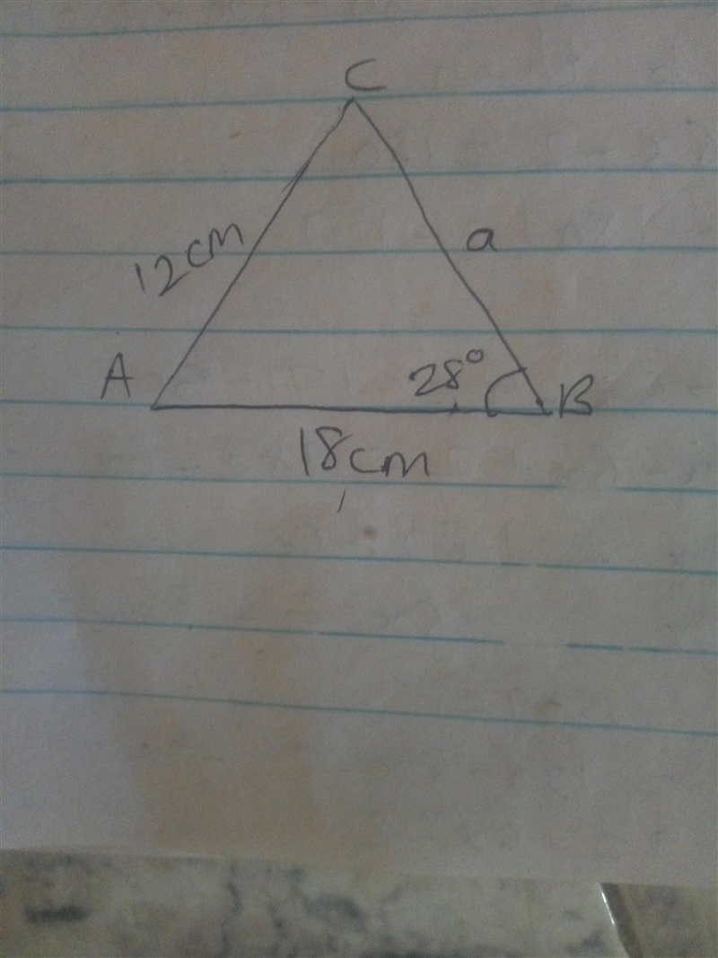 ANSWER NEEDED A triangle has sides measuring 12 cm and 18 cm. The angle opposite the-example-1