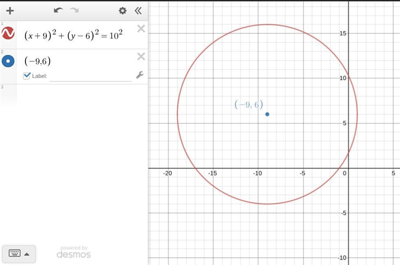 The center of a circle represent by the equation (x+9)^2+(y-6)^2=10^2 is___. options-example-1