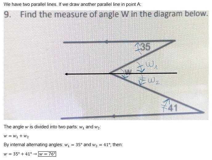 Find the measure of angle W in the attached diagram and explain how you found it. Please-example-1