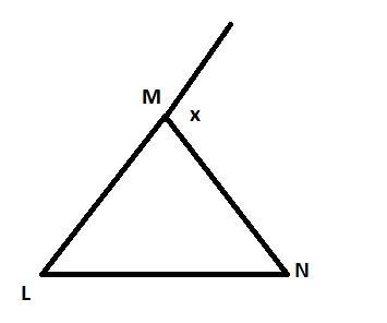 If the measure of an exterior angle drawn at vertex M oftriangle LMN is x, then measurements-example-1