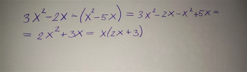 Combine and simplify 3x^2-2x-(X^2-5X)-example-1