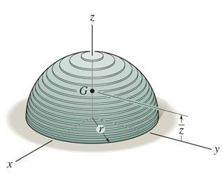 The hemisphere of radius r is made from a stack of very thin plates such that the-example-1