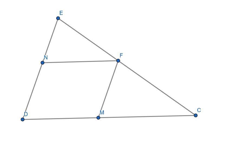 The perimeter of △CDE is 55 cm. A rhombus DMFN is inscribed in this triangle so that-example-1