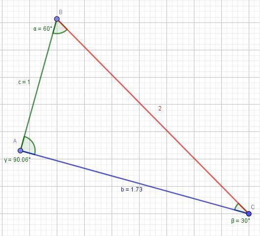 Consider a triangle with angles 30o-60o-90o, with hypotenuse of length 2. Calculate-example-1