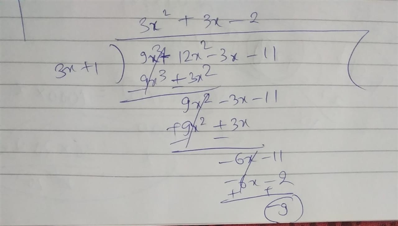 Which is the quotient and remainder found when dividing 9x + 12x - 3x - 11 by 3x + 1? a-example-1