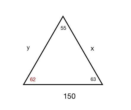 One side of a triangular lot is 150 ft and the angel oppiste this side is 55 degrees-example-1