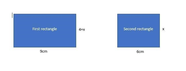 Smedly has just drawn two rectangles. The length of the first rectangle is 4 cm more-example-1