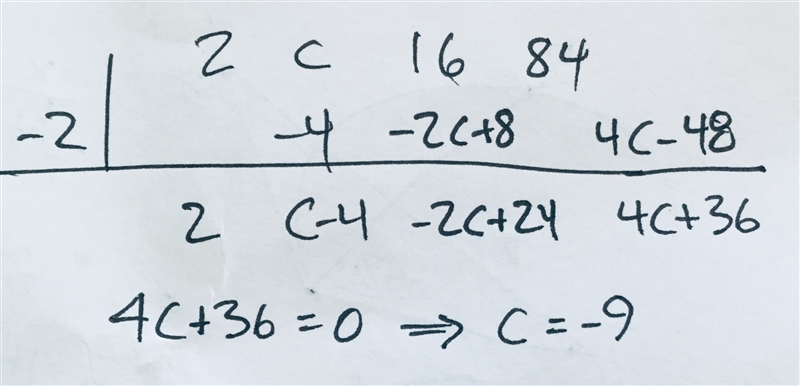 If p(x)=2x^3+cx^2+16x+84 and x+2 is a factor of p(x),find the value of c.-example-1