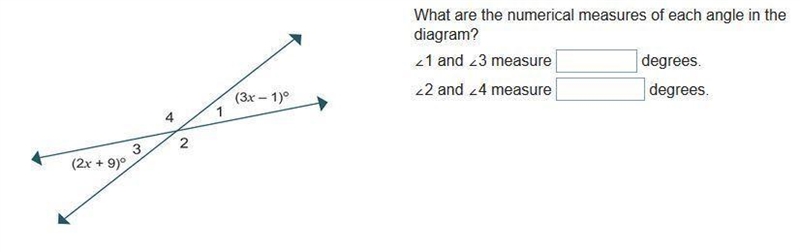 What are the numerical measures of each angle in the diagram? <1 and 23 measure-example-1