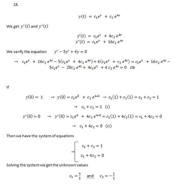 Using direct substitution, verify that y(t) is a solution of the given differential-example-2