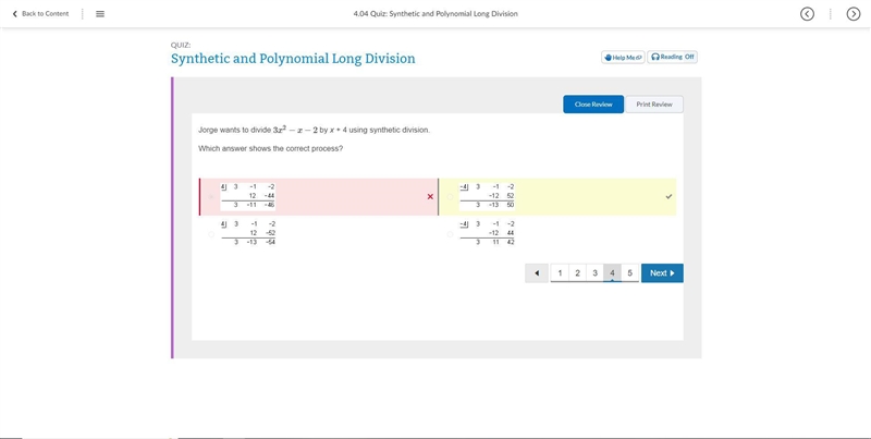 jorge wants to divide 3x*2−x−2 by x + 4 using synthetic division. Which answer shows-example-1