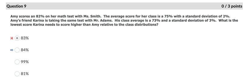 Amy scores an 82% on her math test with Ms. Smith. The average score for her class-example-1