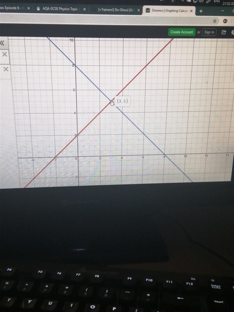 Graph the system of equations. { 8x+8y=64 2x−2y=−4-example-1