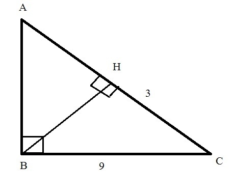 In triangle △ABC, ∠ABC=90°, BH is an altitude. Find the missing lengths. BC=9 and-example-1