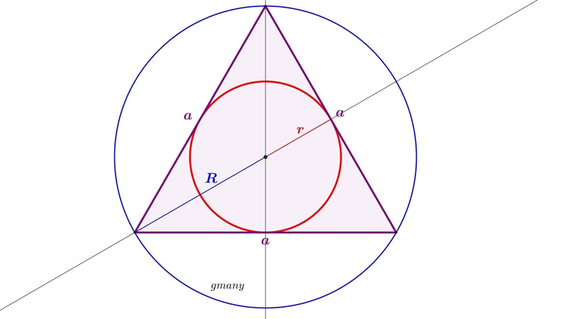 Find the radius of the circle circumscribed around an equilateral triangle, if the-example-1