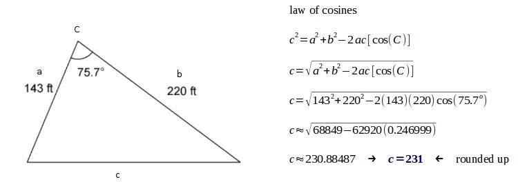 A triangular plot of land is shown. What is the longest dimension of the plot? Enter-example-1