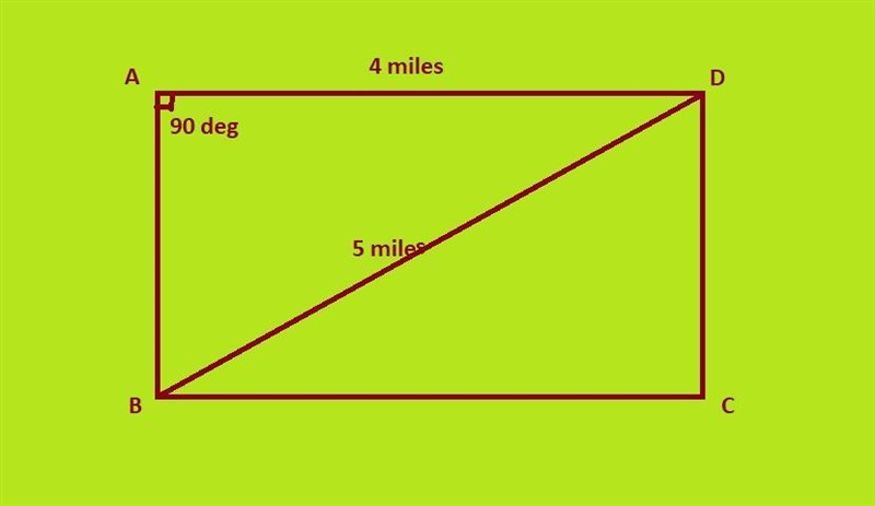 A 5 mile jogging path diagonal divides a rectangular park in half. The park is 4 miles-example-1