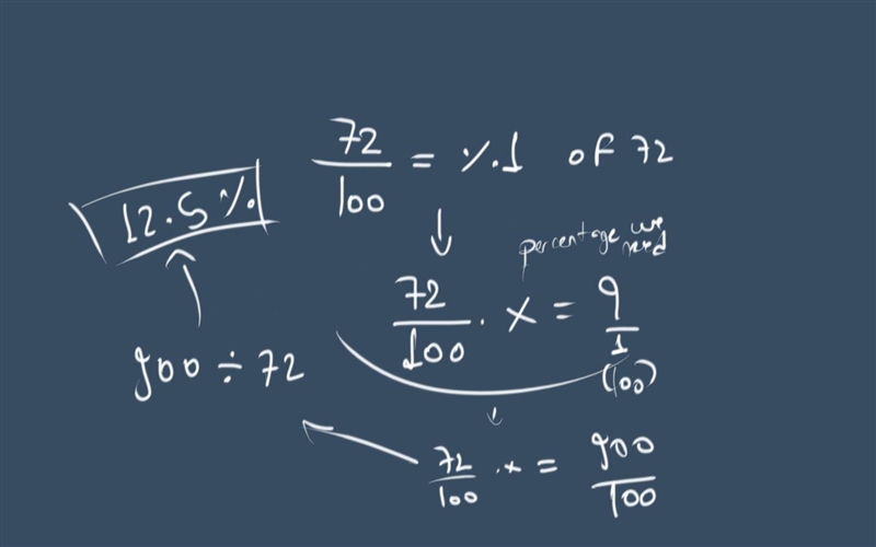 The number 9 is what percent of the number 72 ?-example-1