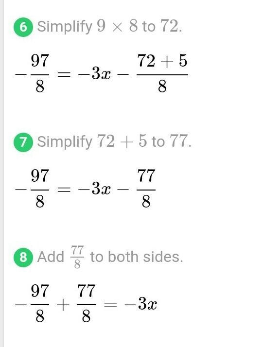 -12 1/8 = -3x + (-9 5/8) How do I do this?-example-2