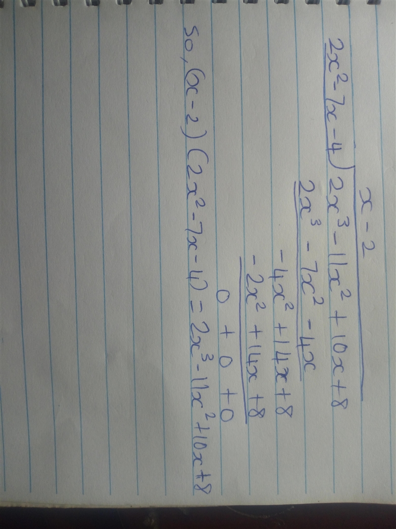 The volume of a box is given by V = 2x3-11x2 +10x +8. One side is (x - 4) and another-example-1