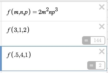 Find the value of the monomial 2m^2np^3 for: m=3, n=1, p=2 Find the value of the monomial-example-1